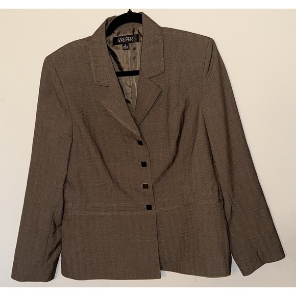 Kasper Jackets & Blazers - Kasper Blazer Jacket Womens Size 14 Square Buttons Brown Plaid Career Lined